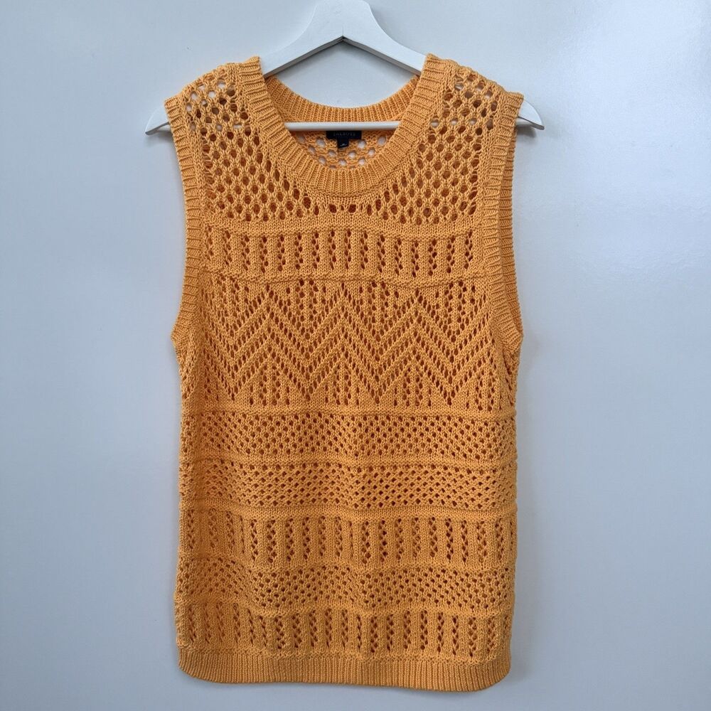 Talbots Open Knit Sweater Vest M Orange Sleeveless Boho Retro Crochet Style